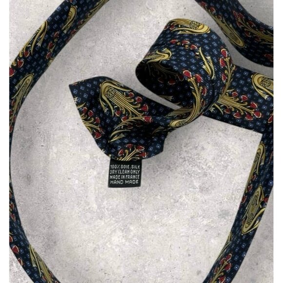 PIERRE BALMAIN Silk Tie FRANCE Navy Gold Art W:3.7" EUC - Picture 3 of 6